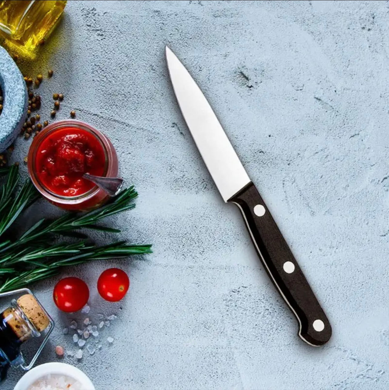 Black Paring Knife – Professional Kitchen Knife for Fruits and Vegetables –  Black Oxidated Premium Stainless Steel Fruit Knife with Ergonomic Handle –